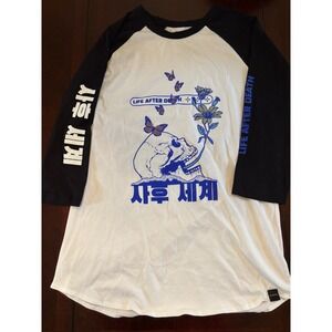 Cloak Brand Life After Death Skull Graphic Raglan Baseball Tee White Black Med